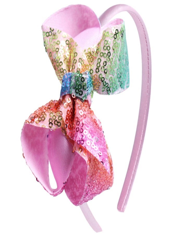 Zolyco Sparkle Glitter Sequin Bow Headband for Children Girls- Boutique Style Hair Accessory with Bow Ribbon - 1 Piece (Rainbow) - Image 1